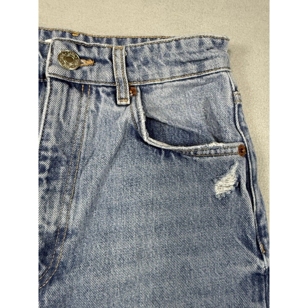 Zara Distressed Wide Leg Jeans Raw Hem Ripped Knee Blue Sz USA 4 EUR 36 - Picture 9 of 14